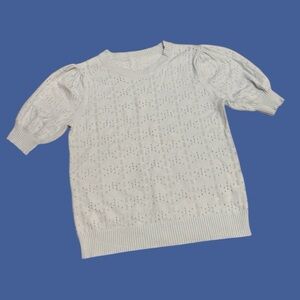 Light Blue Short Sleeve Sweater Pointelle Top V-Neck Short Sleeve XL Light Blue